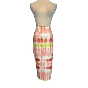 Shein orange yellow tie dye pull on midi pencil skirt size large